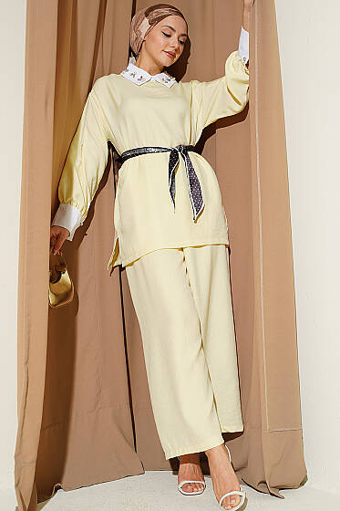 Gömlek Yaka Taşlı Salaş İkili Takım Sarı - İkili Takım