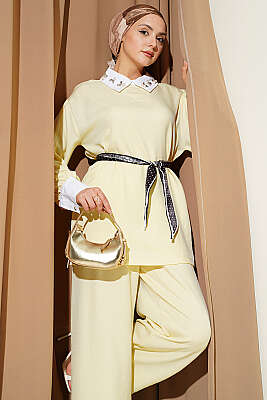 Gömlek Yaka Taşlı Salaş İkili Takım Sarı - İkili Takım