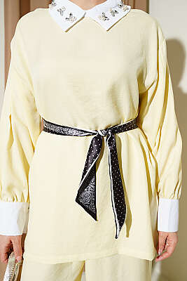 Gömlek Yaka Taşlı Salaş İkili Takım Sarı - İkili Takım