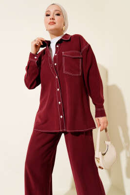 Gömlek Yaka Tek Cepli İkili Takım Bordo 