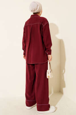 Gömlek Yaka Tek Cepli İkili Takım Bordo - İkili Takım