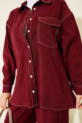 Gömlek Yaka Tek Cepli İkili Takım Bordo - İkili Takım