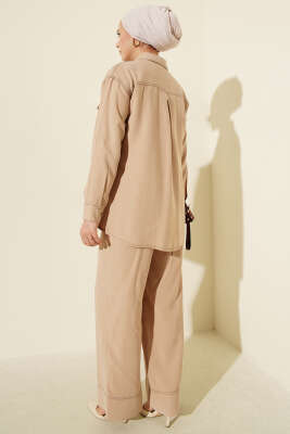 Gömlek Yaka Tek Cepli İkili Takım Latte - İkili Takım