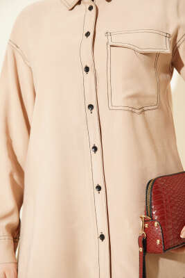 Gömlek Yaka Tek Cepli İkili Takım Latte - İkili Takım