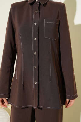 Gömlek Yaka Tek Cepli Takım Kahve - İkili Takım