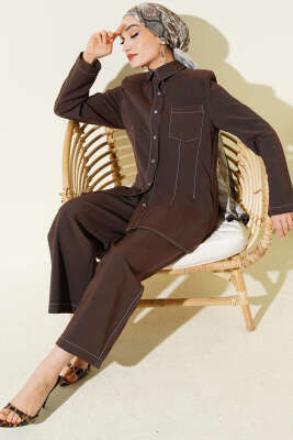 Gömlek Yaka Tek Cepli Takım Kahve - ZAMANE (QSS)