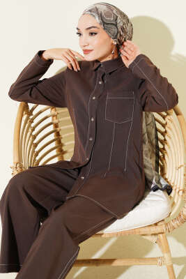 Gömlek Yaka Tek Cepli Takım Kahve - İkili Takım