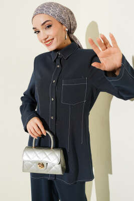 Gömlek Yaka Tek Cepli Takım Lacivert - İkili Takım