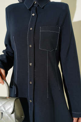 Gömlek Yaka Tek Cepli Takım Lacivert - İkili Takım