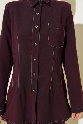 Gömlek Yaka Tek Cepli Takım Mürdüm - İkili Takım