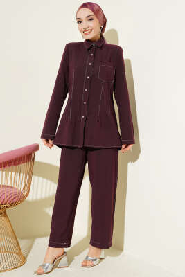 Gömlek Yaka Tek Cepli Takım Mürdüm - İkili Takım