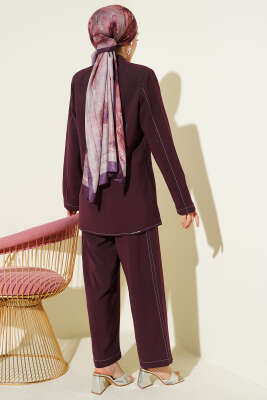 Gömlek Yaka Tek Cepli Takım Mürdüm - İkili Takım