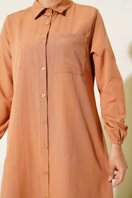 Gömlek Yaka Tek Cepli Uzun Gömlek Camel - 300-500 TL Ürünler