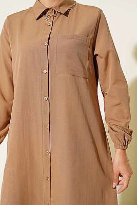 Gömlek Yaka Tek Cepli Uzun Gömlek Camel - 300-500 TL Ürünler