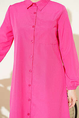 Gömlek Yaka Tek Cepli Uzun Gömlek Fuşya - Gömlek