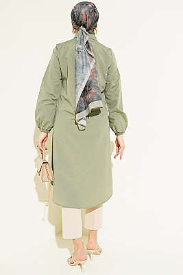 Gömlek Yaka Tek Cepli Uzun Gömlek Haki - Gömlek