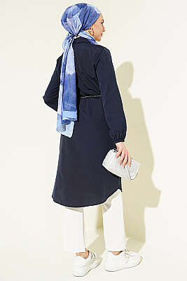 Gömlek Yaka Tek Cepli Uzun Gömlek Lacivert - Gömlek