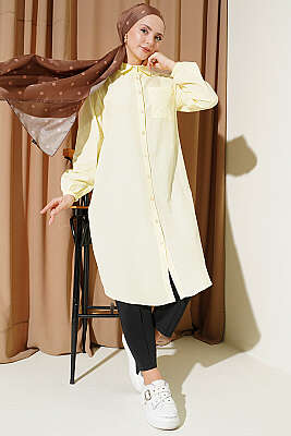 Gömlek Yaka Tek Cepli Uzun Gömlek Sarı - Gömlek