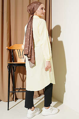 Gömlek Yaka Tek Cepli Uzun Gömlek Sarı - Gömlek