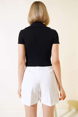 Gömlek Yaka Triko Bluz Siyah - Kadın Giyim Modelleri