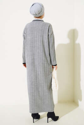 Gömlek Yaka Üç Düğmeli Triko Elbise Gri - Tesettür Elbise