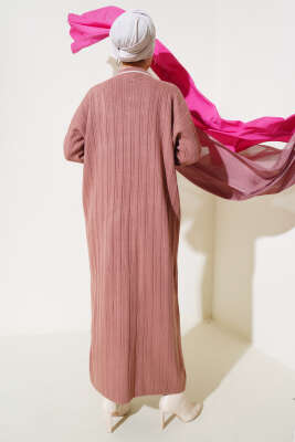 Gömlek Yaka Üç Düğmeli Triko Elbise Gül Kurusu - Tesettür Elbise