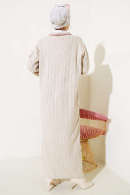 	 Gömlek Yaka Üç Düğmeli Triko Elbise Taş - Tesettür Elbise