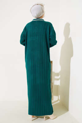 Gömlek Yaka Üç Düğmeli Triko Elbise Zümrüt - Tesettür Elbise