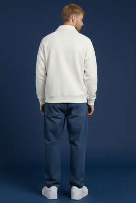 Gömlek Yaka Üç İplik Erkek Sweatshirt Beyaz - Erkek Sweatshirt