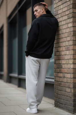 Gömlek Yaka Üç İplik Erkek Sweatshirt Siyah - Erkek Sweatshirt