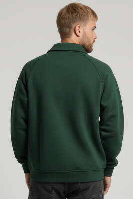 Gömlek Yaka Üç İplik Erkek Sweatshirt Zümrüt - Erkek Sweatshirt