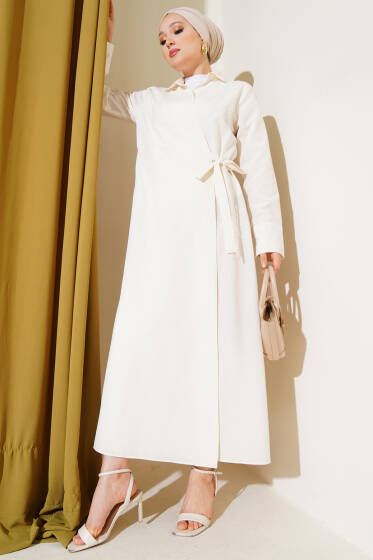 Gömlek Yaka Yan Bağlamalı Elbise Bej - Elbise