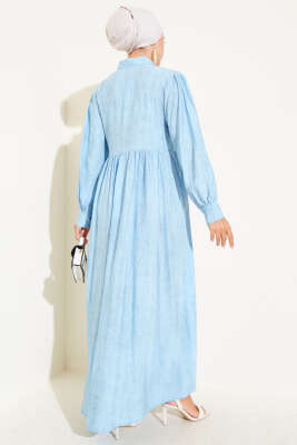 Gömlek Yaka Yandan Bağlamalı Elbise Buz Mavisi - Tesettür Elbise