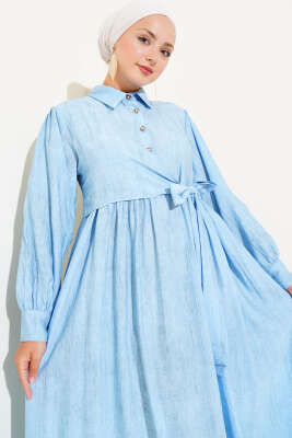 Gömlek Yaka Yandan Bağlamalı Elbise Buz Mavisi - Tesettür Elbise