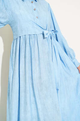 Gömlek Yaka Yandan Bağlamalı Elbise Buz Mavisi - Tesettür Elbise