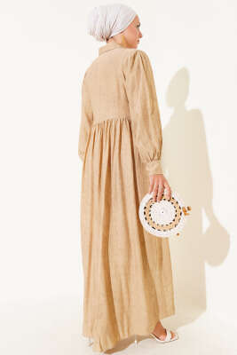 Gömlek Yaka Yandan Bağlamalı Elbise Camel - Tesettür Elbise