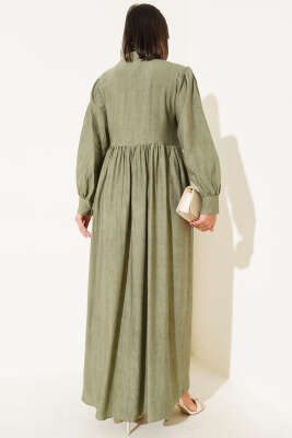 Gömlek Yaka Yandan Bağlamalı Elbise Haki - Tesettür Elbise