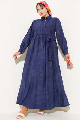 Gömlek Yaka Yandan Bağlamalı Elbise Lacivert 