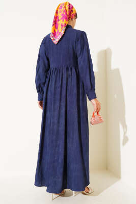 Gömlek Yaka Yandan Bağlamalı Elbise Lacivert - Tesettür Elbise