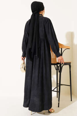 Gömlek Yaka Yandan Bağlamalı Elbise Siyah - Tesettür Elbise