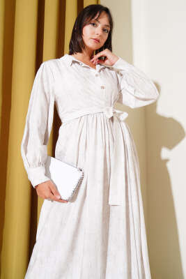 Gömlek Yaka Yandan Bağlamalı Elbise Taş - Tesettür Elbise