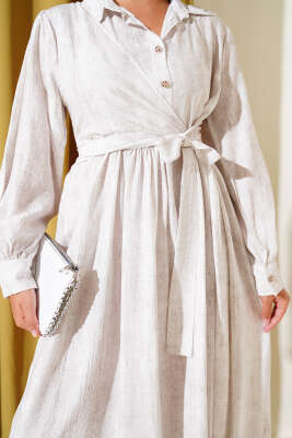 Gömlek Yaka Yandan Bağlamalı Elbise Taş - Tesettür Elbise