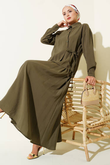 Gömlek Yaka Yandan Bağlamalı Etekli İkili Takım Haki - İkili Takım