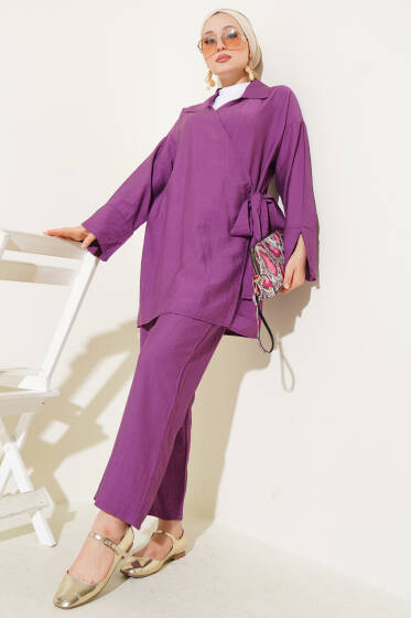 Gömlek Yaka Yandan Bağlamalı İkili Takım Magenta - İkili Takım