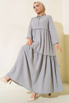 Gömlek Yaka Yarım Düğmeli Elbise Gri 