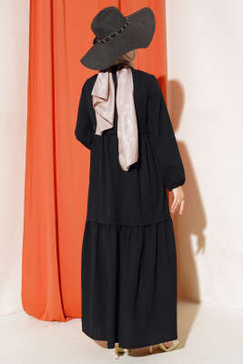 Gömlek Yaka Yarım Düğmeli Elbise Siyah - Elbise