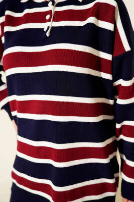 Gömlek Yaka Yatay Çizgili Triko İkili Takım Lacivert - İkili Takım