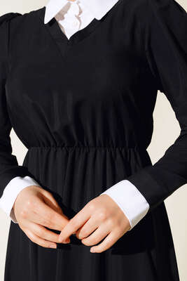Gömlek Yakalı Elbise Siyah - Thumbnail