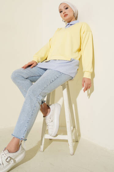 Gömlek Yakalı Granili Tunik Sarı Çizgili - Tunik