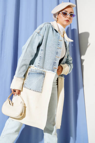 Gömlek Yakalı Uzun Kot Ceket Açık Mavi - Ceket